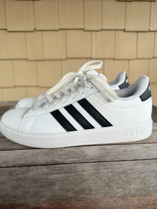 Adidas Grand Court 2.0 White Black Stripe Sneakers Women’s 7 - Picture 2 of 14